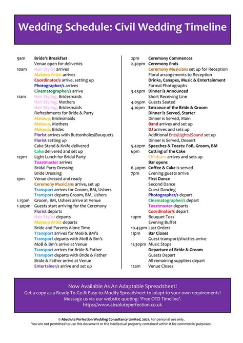 wedding timeline 5pm ceremony|typical wedding timeline.